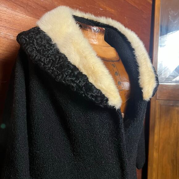 VINTAGE 50s Lilli Ann Persian Lamb Mink Fur Coat Size XL Glam Rare Hollywood - Picture 2 of 6